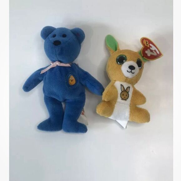 ty beanie babies 2002 2021 mcdonalds toy blue bear kipper kangaroo miniature - Picture 1 of 5